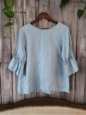 Terzo Millennio Italy 100% Linen Lace Blouse L Top